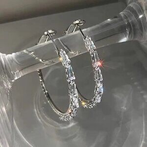 White Sapphire Silver Hoop Earrings 925